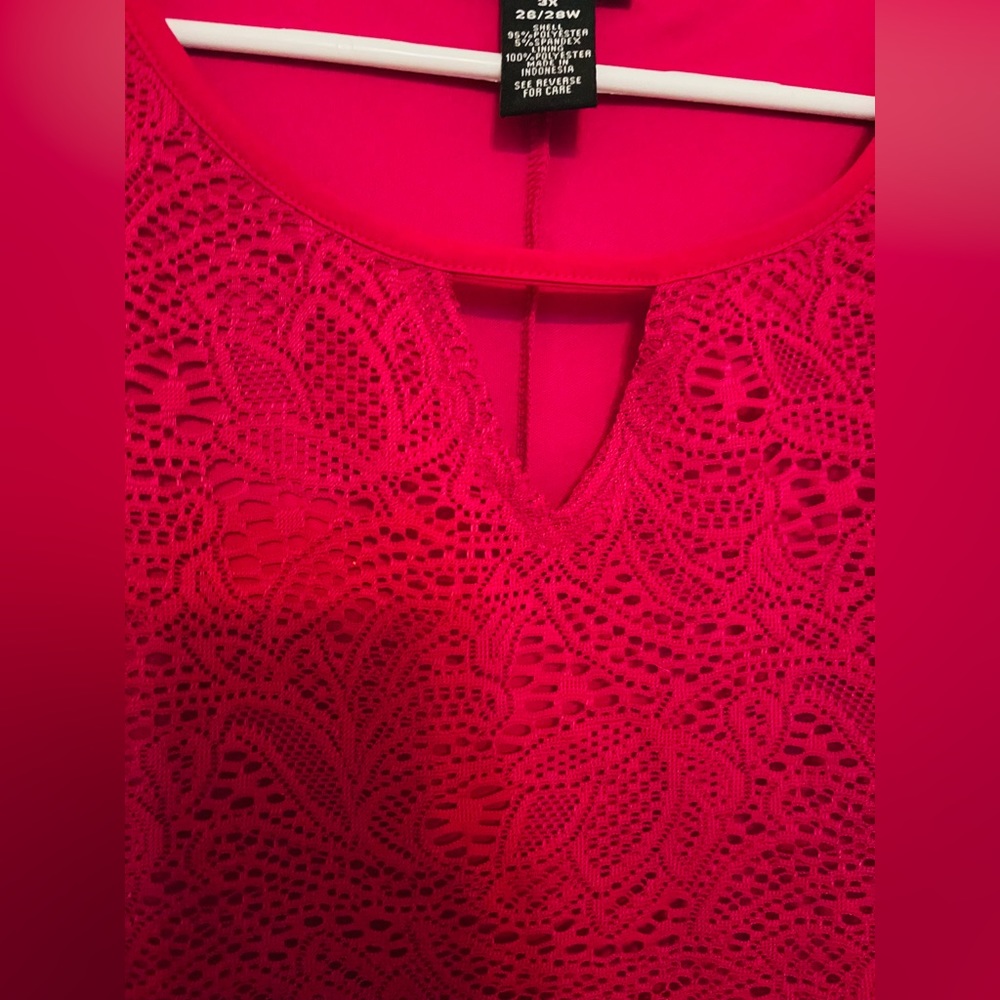 Any Wear by Catherines size 3X or 26/28 hot pink lace cold shoulder blouse - Picture 3 of 4
